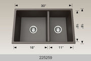 Bosco 225259 30" x 18" Granite Series Undermount Double Bowl Kitchen Sink