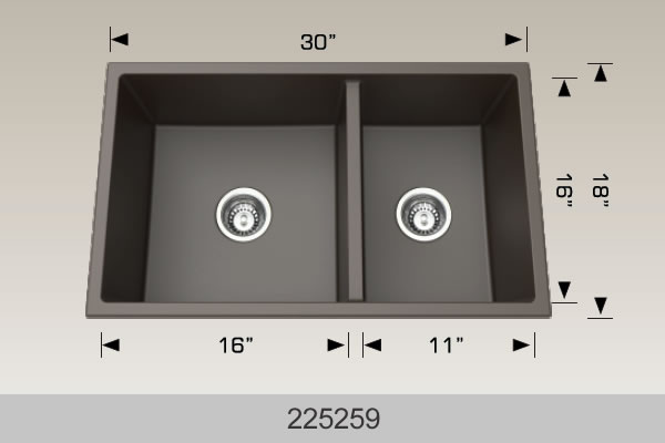 Bosco 225259 30" x 18" Granite Series Undermount Double Bowl Kitchen Sink