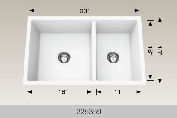 Bosco 225359 30" x 18" Granite Series Undermount Double Bowl Kitchen Sink