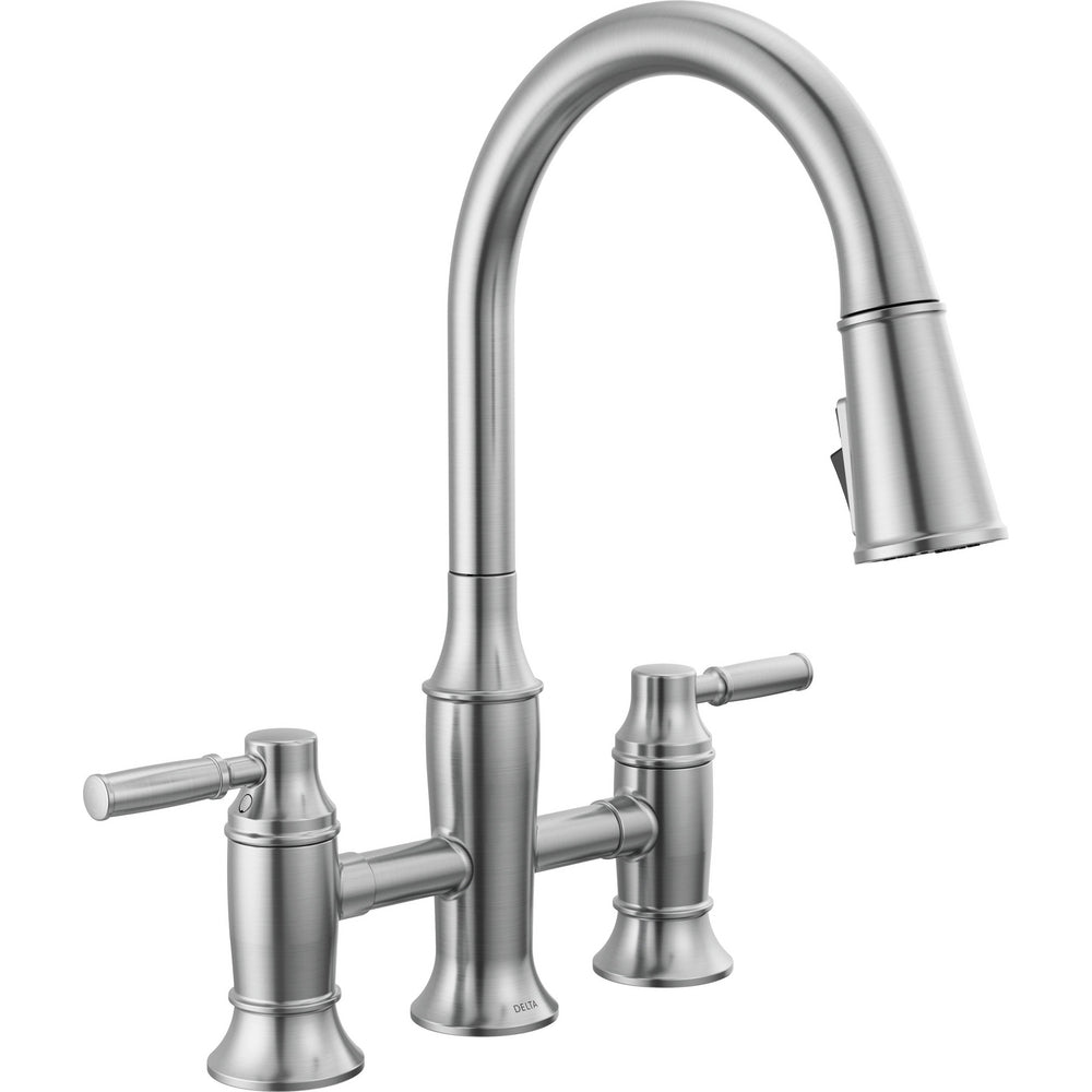 Delta RENALDI Two Handle Pull-Down Bridge Kitchen Faucet - Arctic Stainless