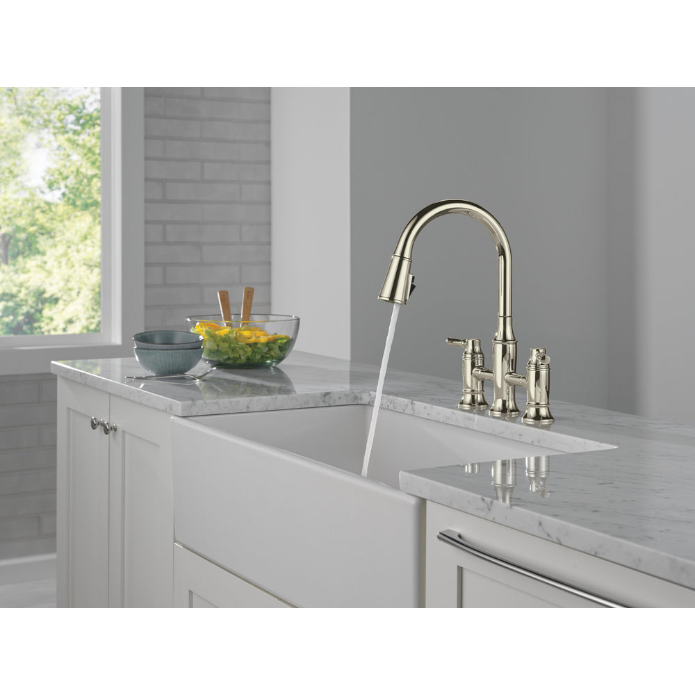 Delta RENALDI Two Handle Pull-Down Bridge Kitchen Faucet