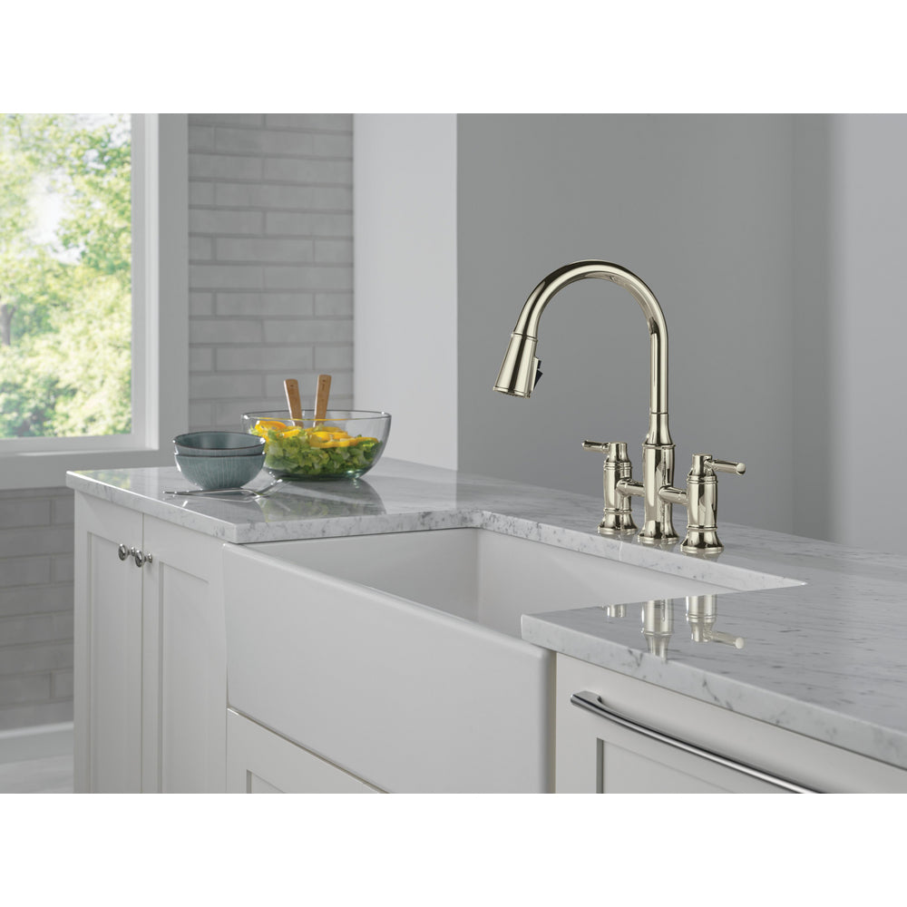 Delta RENALDI Two Handle Pull-Down Bridge Kitchen Faucet