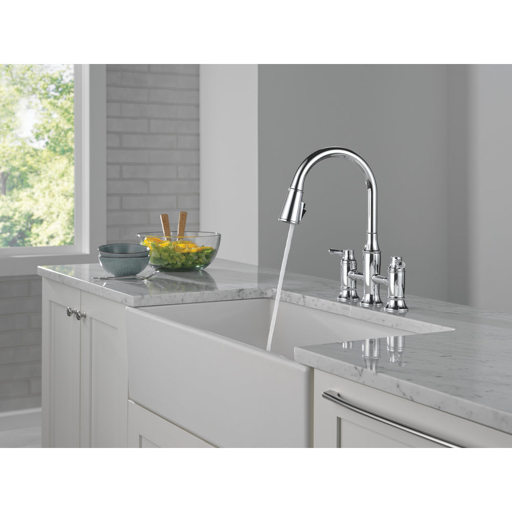 Delta RENALDI Two Handle Pull-Down Bridge Kitchen Faucet