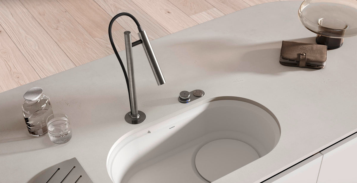 Blanco Luneoo kitchen faucet installed in a kitchen
