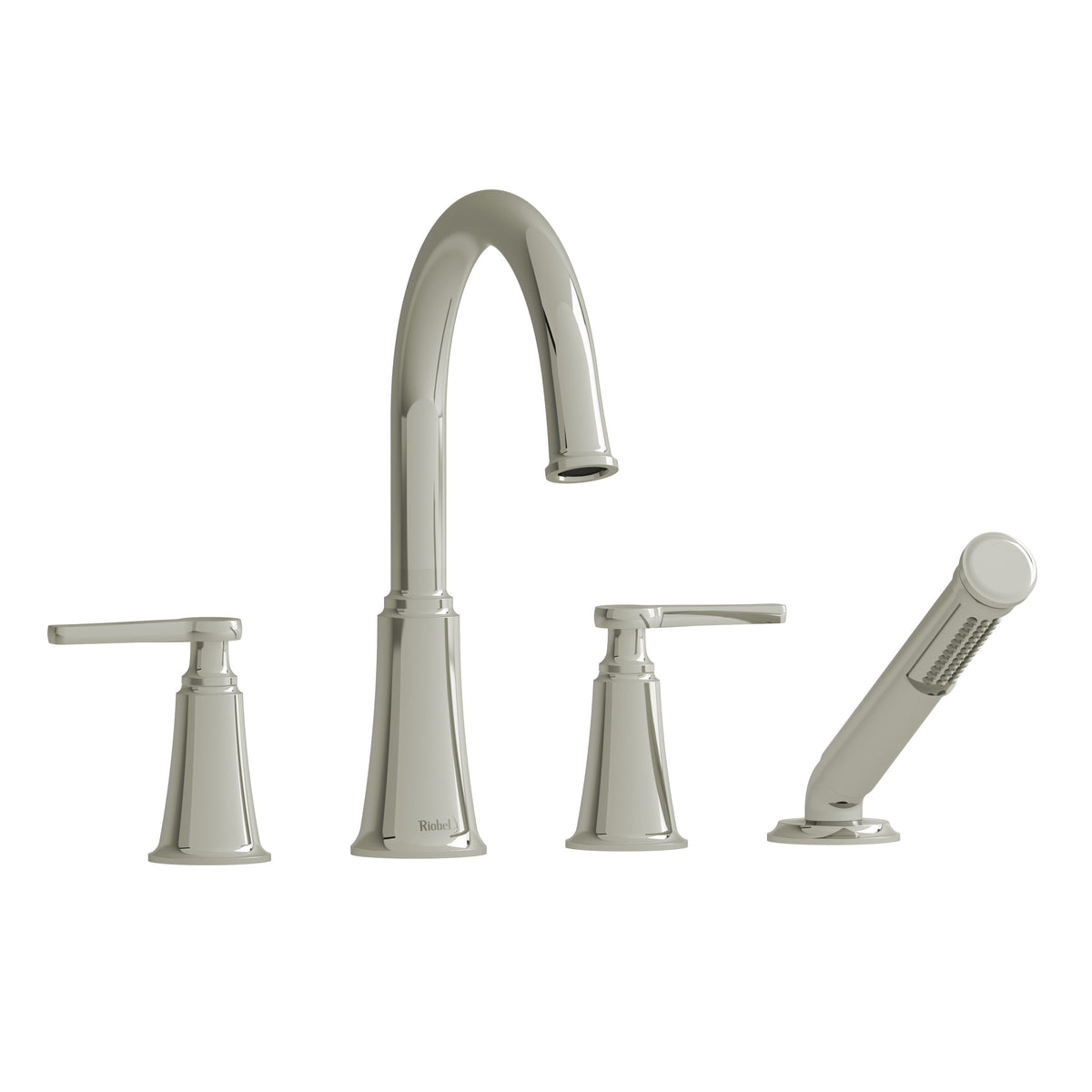 Riobel Momenti 4-Hole Deck-Mount Tub Filler with C-Spout & Hand Shower - Polished Nickel (MMRD12JPN)