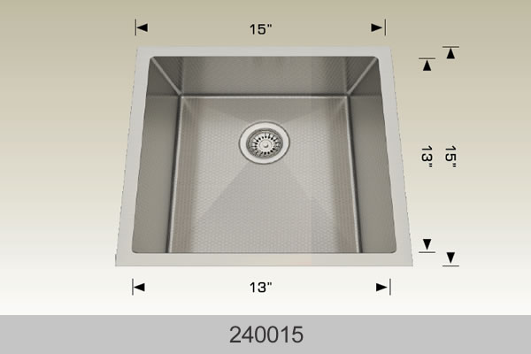 Bosco 240015 15" x 15" Textured Titanium Series Radius Corner Bar Sink