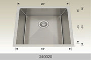 Bosco 240020 20" x 18" Textured Titanium Series Radius Corner Kitchen Sink
