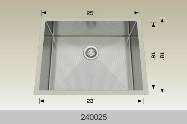 Bosco 240025 25" x 18" Textured Titanium Series Radius Corner Kitchen Sink