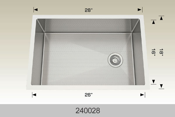 Bosco 240028 28" x 18" Textured Titanium Series Radius Corner Kitchen Sink