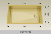 Bosco 240032GD 32" x 18" Textured Titanium Series Radius Corner Kitchen Sink