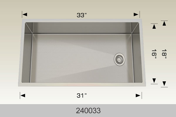 Bosco 240033 33" x 18" Textured Titanium Series Radius Corner Kitchen Sink