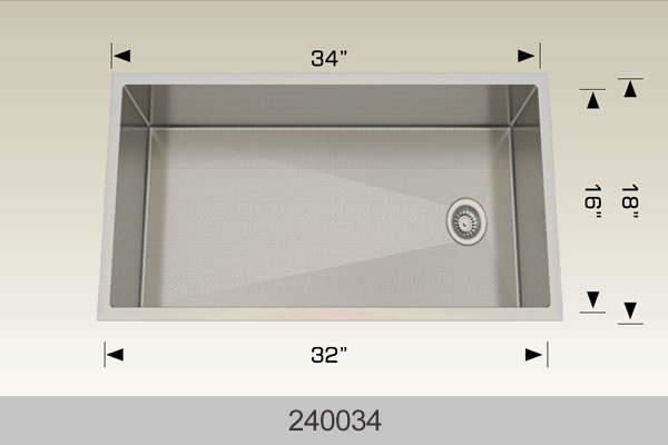 Bosco 240034 34" x 18" Textured Titanium Series Radius Corner Kitchen Sink