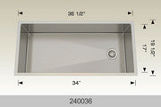 Bosco 240036 36" x 19" Textured Titanium Series Radius Corner Kitchen Sink