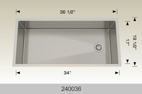 Bosco 240036 36" x 19" Textured Titanium Series Radius Corner Kitchen Sink