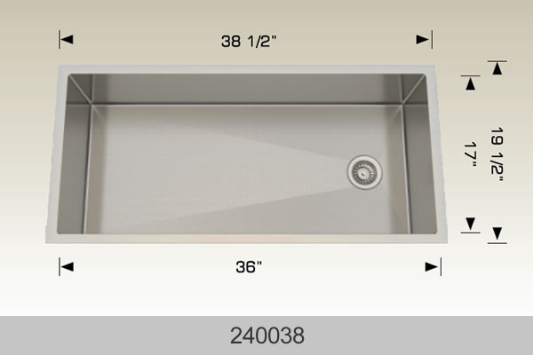 Bosco 240038 38" x 19" Textured Titanium Series Radius Corner Kitchen Sink
