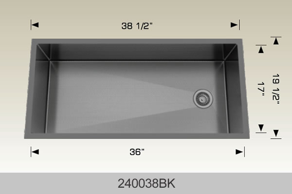 Bosco 240038 38" x 19" Textured Titanium Series Radius Corner Kitchen Sink