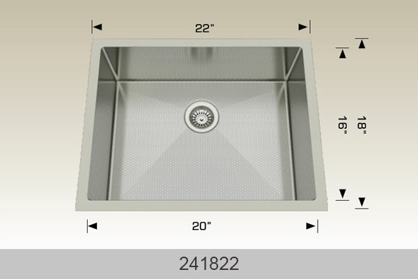 Bosco 241822 22" x 18" Textured Titanium Series Radius Corner Kitchen Sink