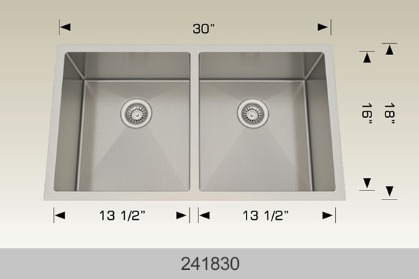 Bosco 241830 30" x 18" Textured Titanium Series Radius Corner Double Bowl Kitchen Sink
