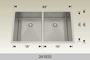 Bosco 241833 33" x 18" Textured Titanium Series Radius Corner Double Bowl Kitchen Sink
