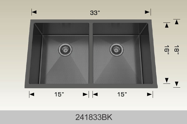Bosco 241833 33" x 18" Textured Titanium Series Radius Corner Double Bowl Kitchen Sink