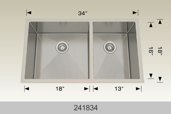 Bosco 241834 34" x 18" Textured Titanium Series Radius Corner Double Bowl Kitchen Sink