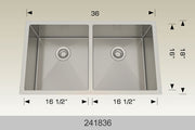 Bosco 241836 36" x 18" Textured Titanium Series Radius Corner Double Bowl Kitchen Sink