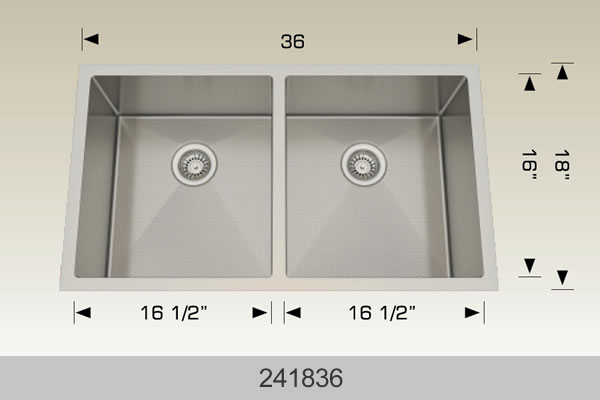Bosco 241836 36" x 18" Textured Titanium Series Radius Corner Double Bowl Kitchen Sink