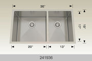 Bosco 241936 36" x 19 1/2" Textured Titanium Series Radius Corner Double Bowl Kitchen Sink