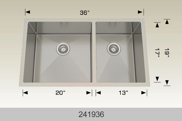 Bosco 241936 36" x 19 1/2" Textured Titanium Series Radius Corner Double Bowl Kitchen Sink