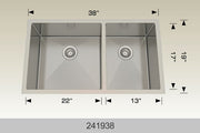 Bosco 241938 38" x 19" Textured Titanium Series Radius Corner Double Bowl Kitchen Sink