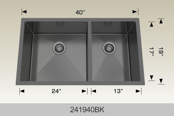 Bosco 241940 40" x 19" Textured Titanium Series Radius Corner Double Bowl Kitchen Sink