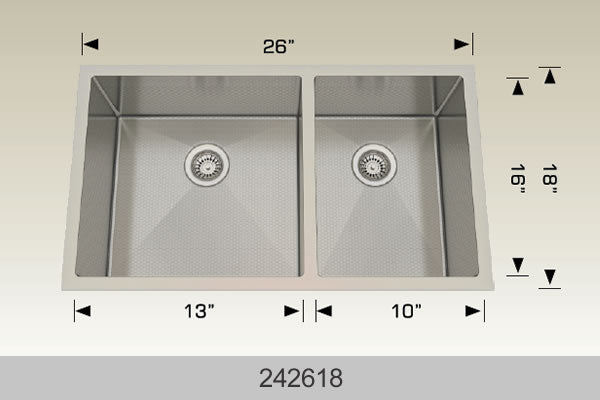 Bosco 242618 26" x 18" Textured Titanium Series Radius Corner Double Bowl Kitchen Sink