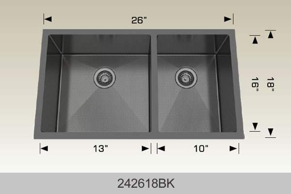 Bosco 242618 26" x 18" Textured Titanium Series Radius Corner Double Bowl Kitchen Sink