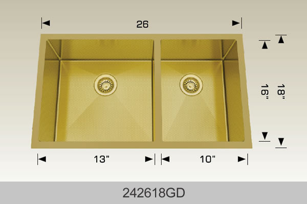 Bosco 242618 26" x 18" Textured Titanium Series Radius Corner Double Bowl Kitchen Sink