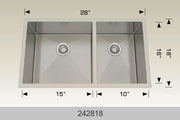 Bosco 242818 28" x 18" Textured Titanium Series Radius Corner Double Bowl Kitchen Sink