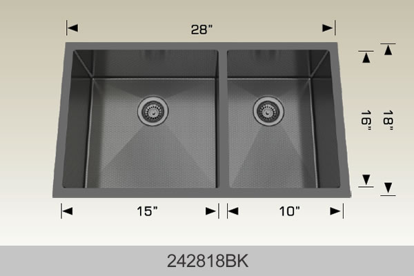 Bosco 242818 28" x 18" Textured Titanium Series Radius Corner Double Bowl Kitchen Sink