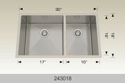 Bosco 243018 30" x 18" Textured Titanium Series Radius Corner Double Bowl Kitchen Sink