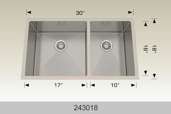 Bosco 243018 30" x 18" Textured Titanium Series Radius Corner Double Bowl Kitchen Sink