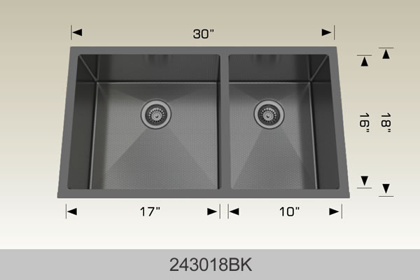 Bosco 243018 30" x 18" Textured Titanium Series Radius Corner Double Bowl Kitchen Sink