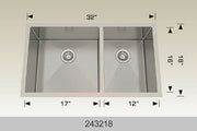 Bosco 243218 32" x 18" Textured Titanium Series Radius Corner Double Bowl Kitchen Sink