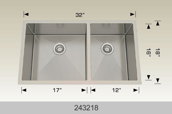Bosco 243218 32" x 18" Textured Titanium Series Radius Corner Double Bowl Kitchen Sink