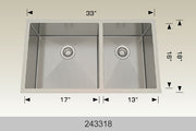 Bosco 243318 33" x 18" Textured Titanium Series Radius Corner Double Bowl Kitchen Sink