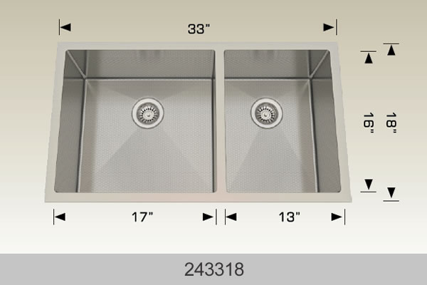 Bosco 243318 33" x 18" Textured Titanium Series Radius Corner Double Bowl Kitchen Sink
