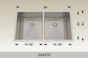 Bosco 243418 34" x 18" Textured Titanium Series Radius Corner Double Bowl Kitchen Sink