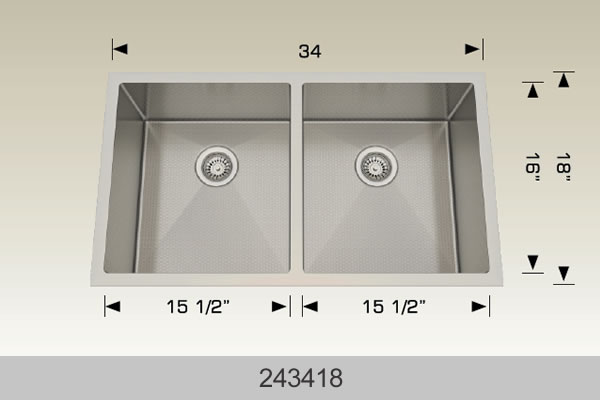 Bosco 243418 34" x 18" Textured Titanium Series Radius Corner Double Bowl Kitchen Sink