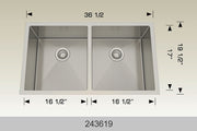 Bosco 243619 36" x 19 1/2" Textured Titanium Series Radius Corner Double Bowl Kitchen Sink