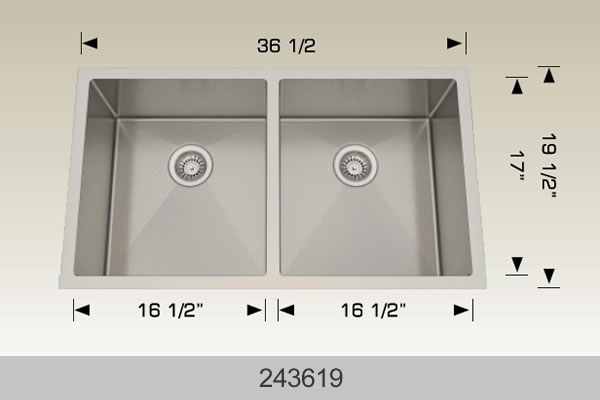 Bosco 243619 36" x 19 1/2" Textured Titanium Series Radius Corner Double Bowl Kitchen Sink