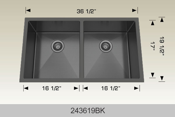 Bosco 243619 36" x 19 1/2" Textured Titanium Series Radius Corner Double Bowl Kitchen Sink