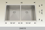 Bosco 244019 40" x 19 1/2" Textured Titanium Series Radius Corner Double Bowl Kitchen Sink
