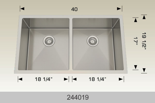 Bosco 244019 40" x 19 1/2" Textured Titanium Series Radius Corner Double Bowl Kitchen Sink